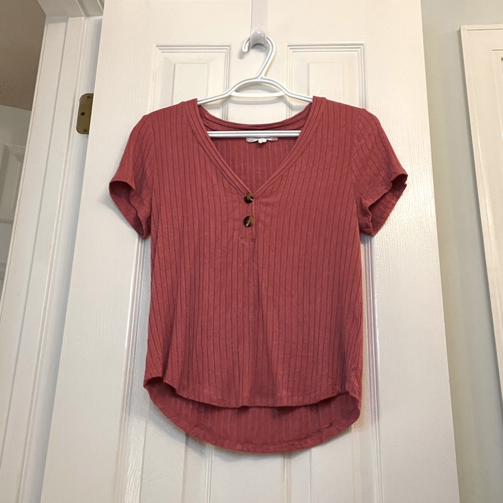 Pink Button-up T-shirt Juniors L UNWORN